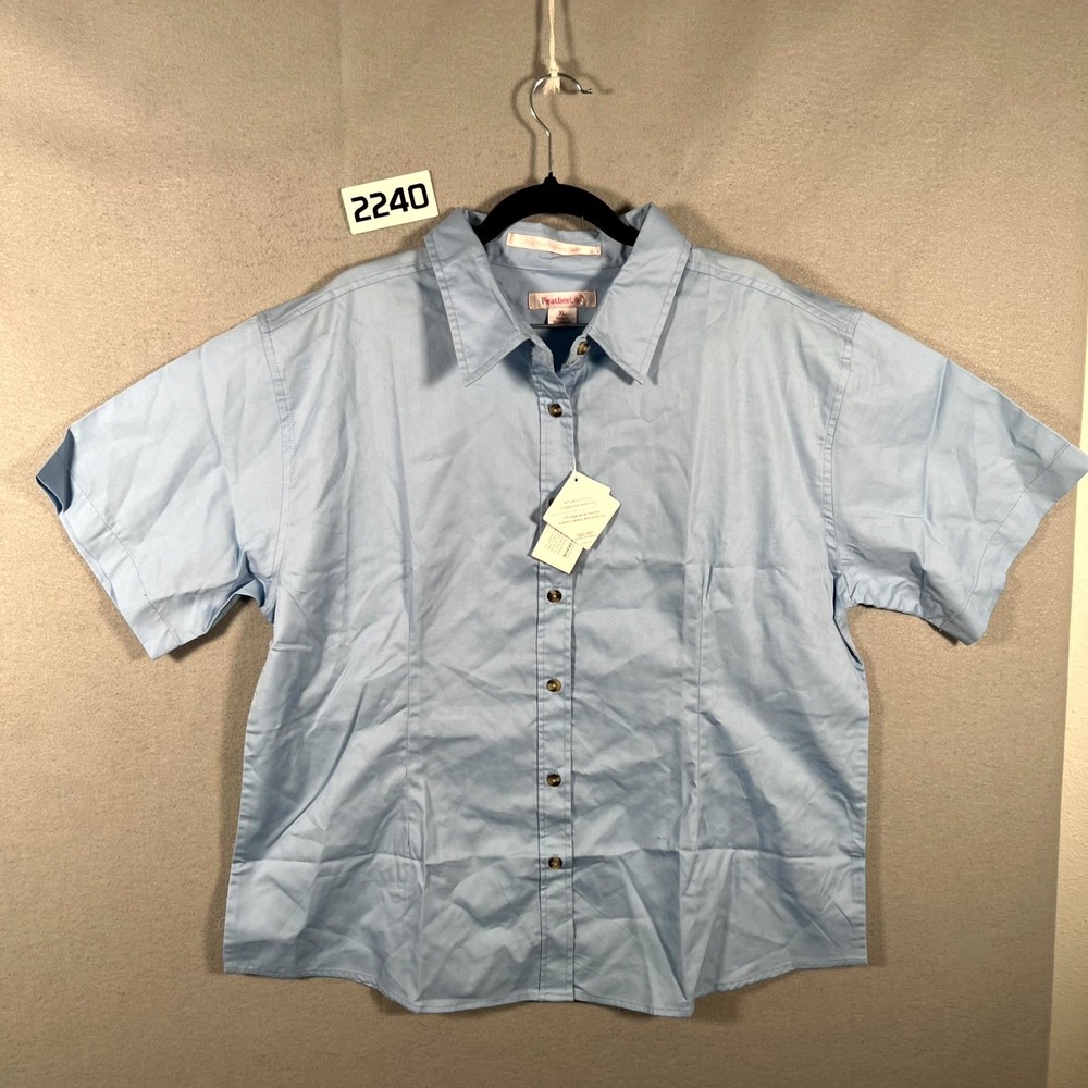 Featherlite Shirt Womens XL Blue Twill‎ Fine Stain Resistant Button Up Casual